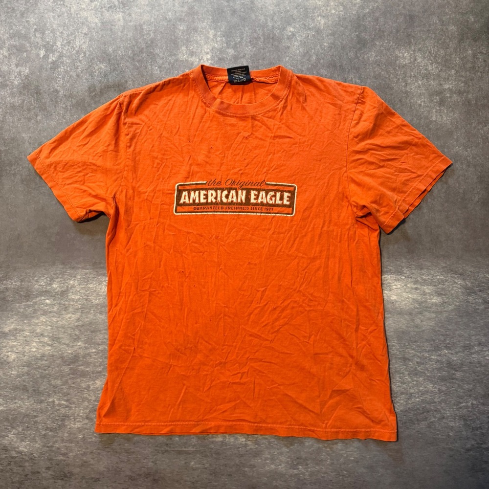 American Eagle Bubbas Chicken & Waffles Shirt Mens Medium Orange Graphic Novelty